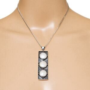Statement Sterling Silver Pendant Mother Of Pearl Geometric Modernist Signed MD